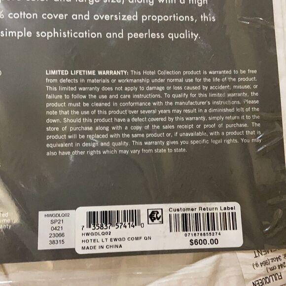 Hotel Collection European White Goose Down Lightweight Comforter,Hypoallergenic - Picture 5 of 5